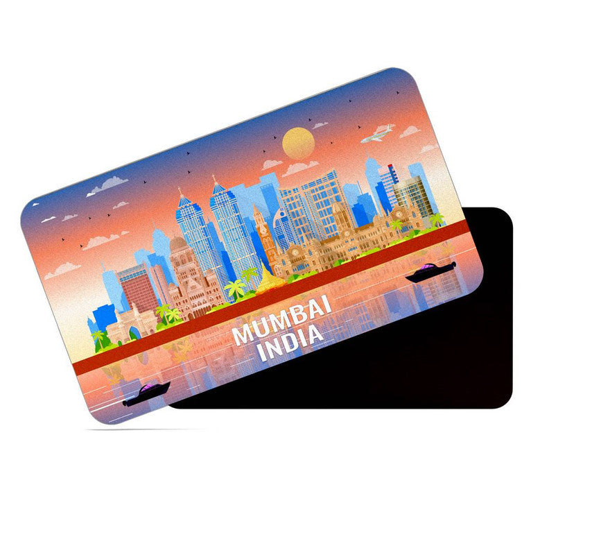 dhcrafts Rectangular Rubber Fridge Magnet / Magnetic Card Multicolor India Mumbai Design Pack of 1 (8.6cm x 5.4cm)